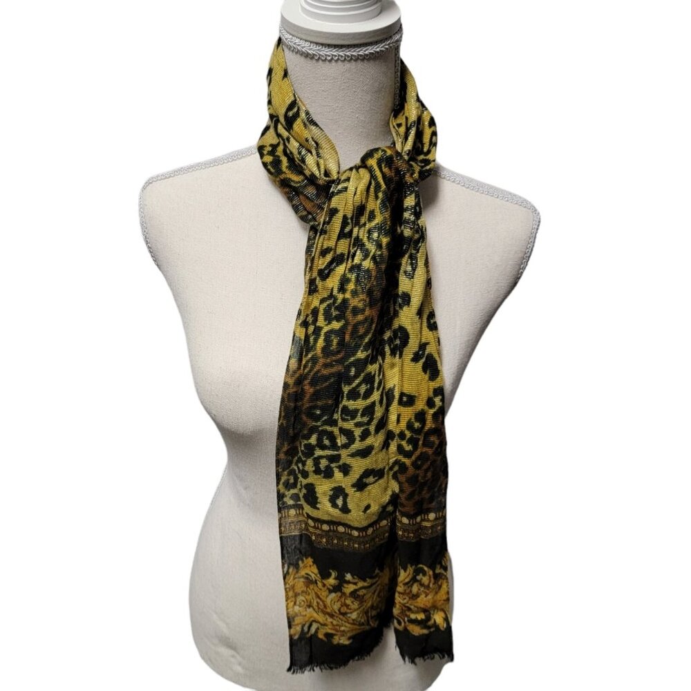 Vintage Animal‎ Print Scarf Rayon and Metallic Symphony Scarfs Made in Italy